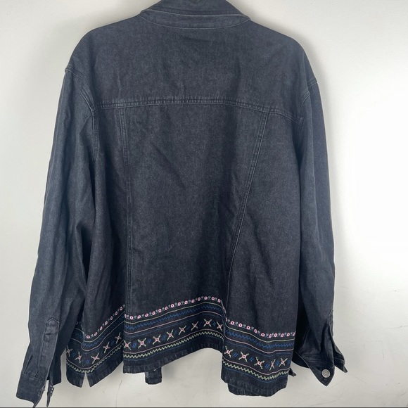 Denim & Co Black Floral Stitch Denim Jacket Size 2X - Picture 8 of 9
